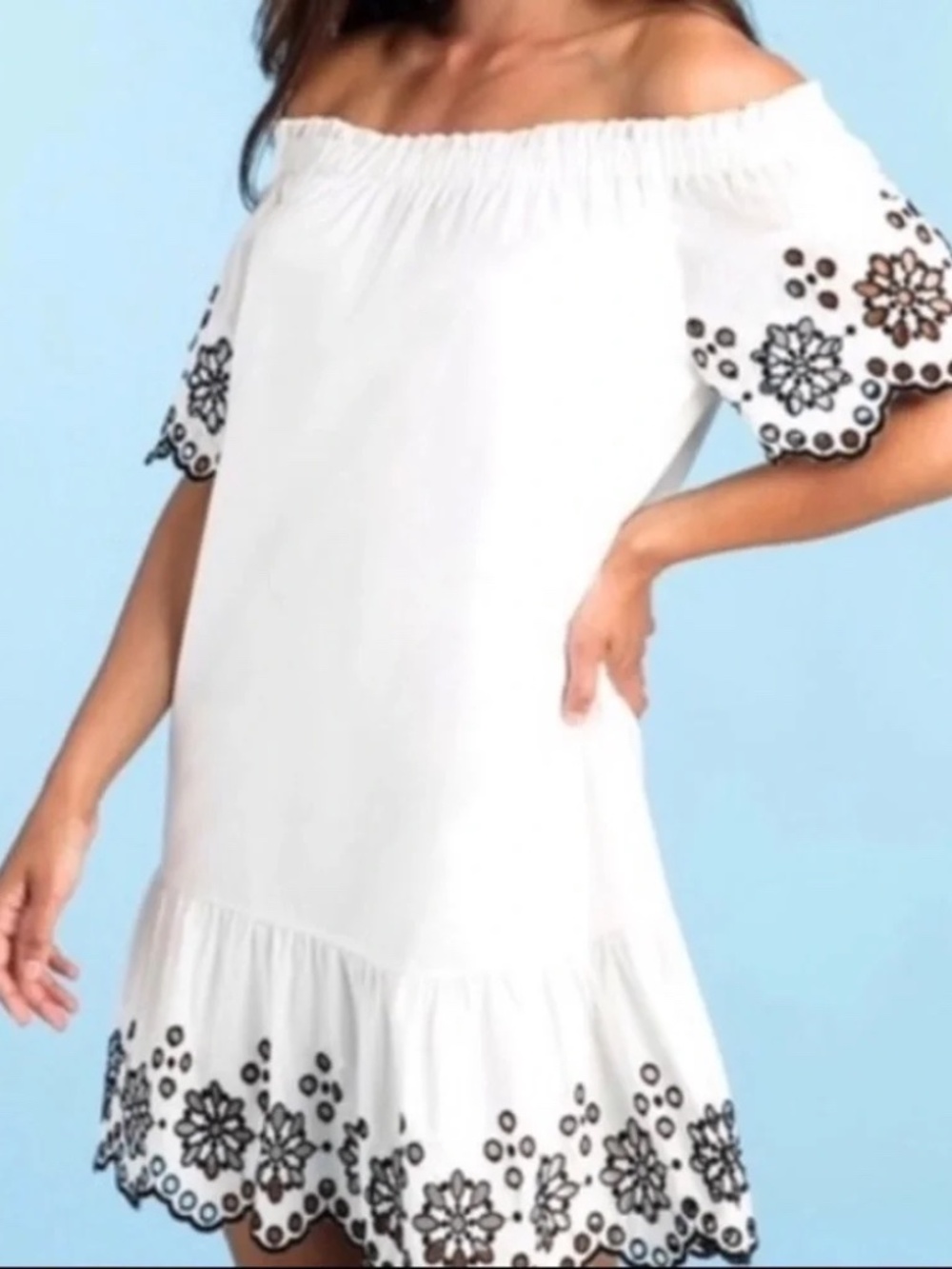 Vineyard Vines Convertible Eyelet Off the Shoulder Dress White Black Size Small